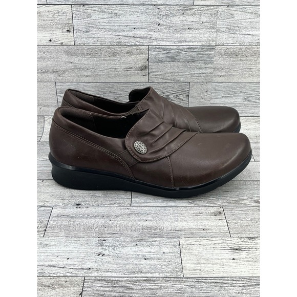 Clarks Womens Brown Leather Comfort Collection Slip On Loafers Shoes - Picture 5 of 8